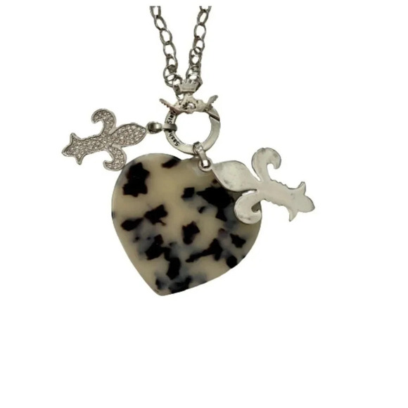 Silver Chain Charm Necklace Crystal Fleur De Lis - Picture 3 of 5